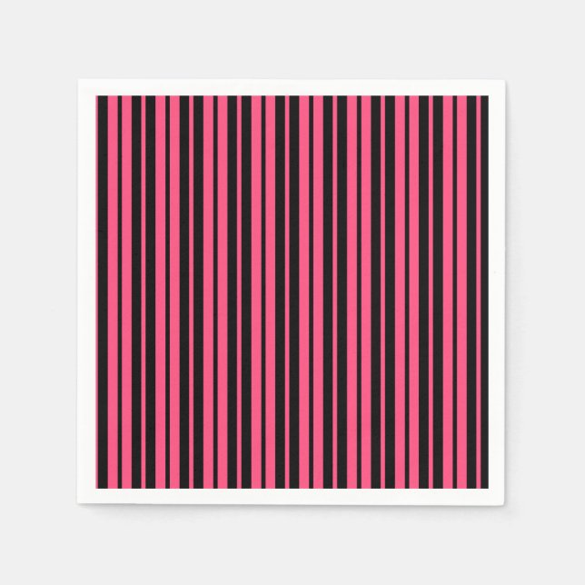 Pink Black Vertical Stripes Pattern Design Napkin (Front)