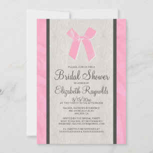 Pink Black Vintage Bow Linen Bridal Shower Invites