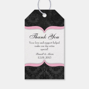 Pink Black Vintage Damask Thank You Tags