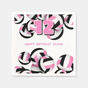 pink black volleyball party girls birthday napkin