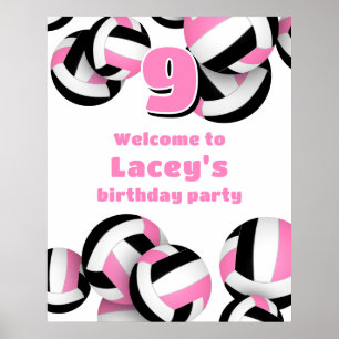 pink black volleyballs birthday party welcome poster