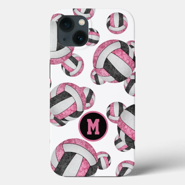 Pink black volleyballs pattern girls sports gifts Case-Mate iPhone case (Back)