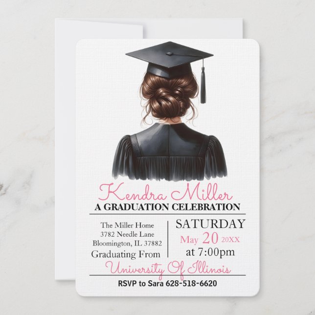 Pink & Black Watercolor Graduation Invitation (Front)