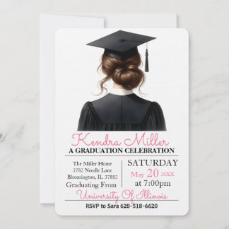 Pink & Black Watercolor Graduation Invitation