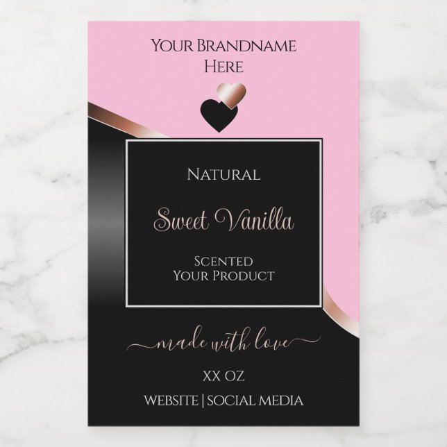 Pink Black Wavy Rose Gold Hearts Product Labels (Single Label)