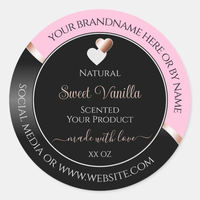 Pink Black Wavy Rose Gold Hearts Product Labels (Front)