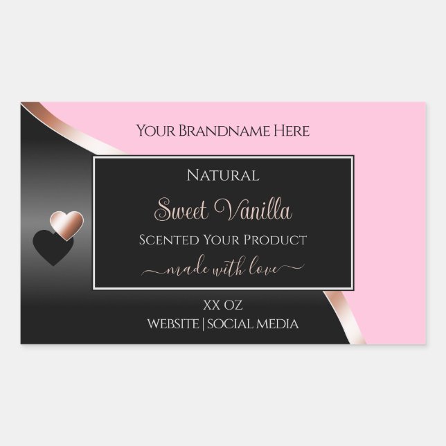Pink Black Wavy Rose Gold Hearts Product Labels (Front)