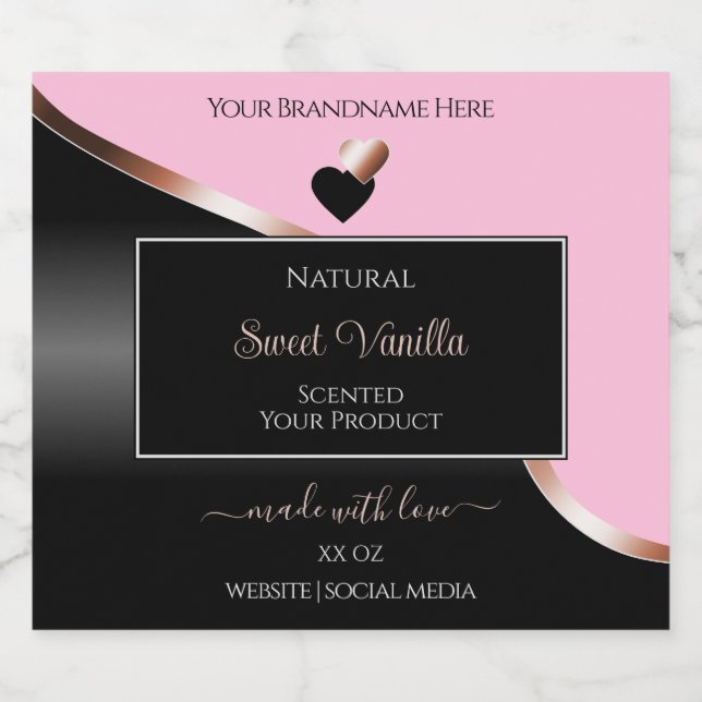 Pink Black Wavy Rose Gold Hearts Product Labels (Single Label)