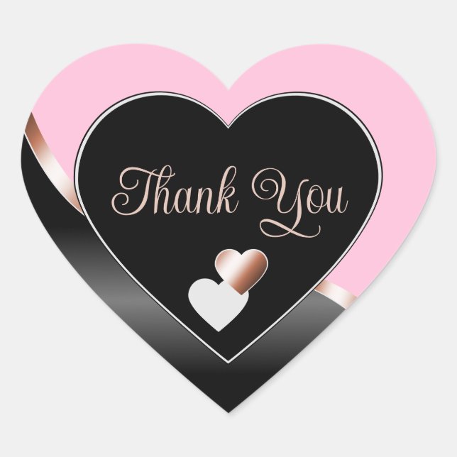 Pink Black Wavy Rose Gold with Hearts Thank You Heart Sticker (Front)
