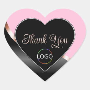 Pink Black Wavy Rose Gold with Logo Cute Thank You Heart Sticker
