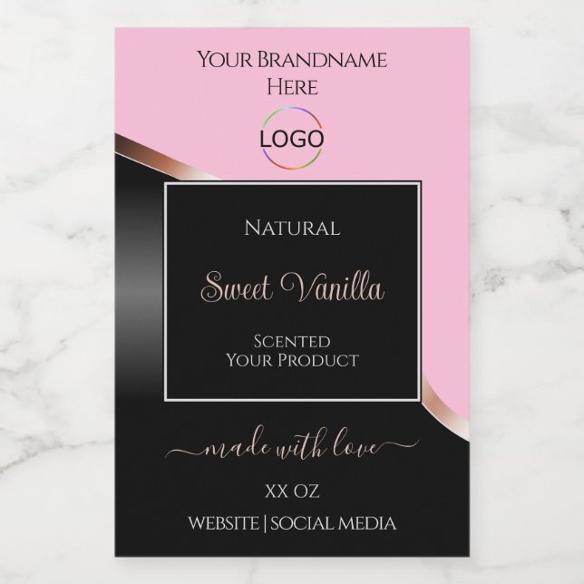 Pink Black Wavy Rose Gold with Logo Product Labels (Single Label)