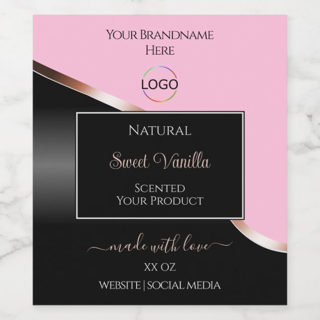 Pink Black Wavy Rose Gold with Logo Product Labels (Single Label)