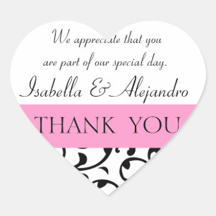 Pink Black Wedding Favour Thank You Message Heart Sticker
