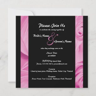 Pink black wedding floral invitation