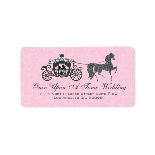 Pink & Black Wedding Horse & Carriage Address Label