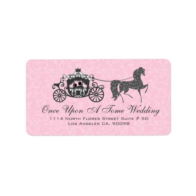 Pink & Black Wedding Horse & Carriage Label (Front)