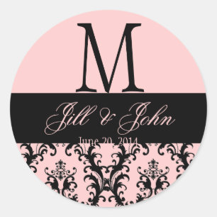 Pink  Black Wedding Monogram Save Date Damask Seal