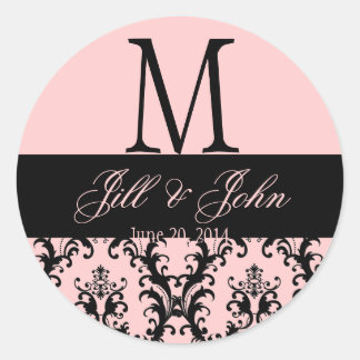 Pink Black Wedding Monogram Save Date Damask Seal