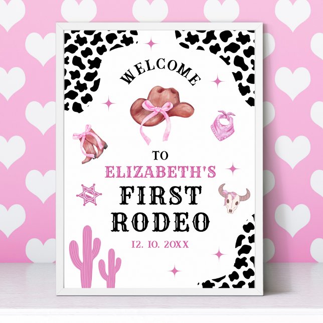 Pink & Black Western Cowgirl "First Rodeo" Birthda Poster (Creator Uploaded)