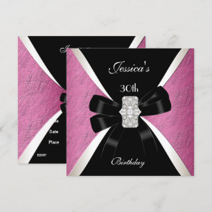 Pink Black White 30th Birthday Invitation