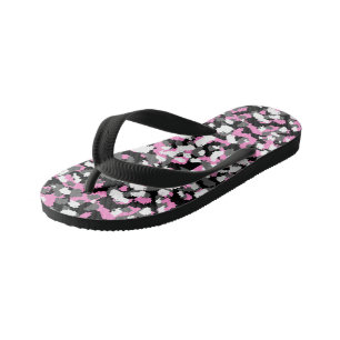 Pink, black, white and Grey Camo abstract Kid's Flip Flops