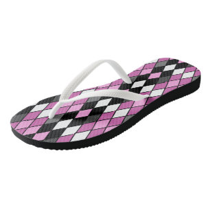 Pink, black, white and Grey Diamond Pattern Flip Flops