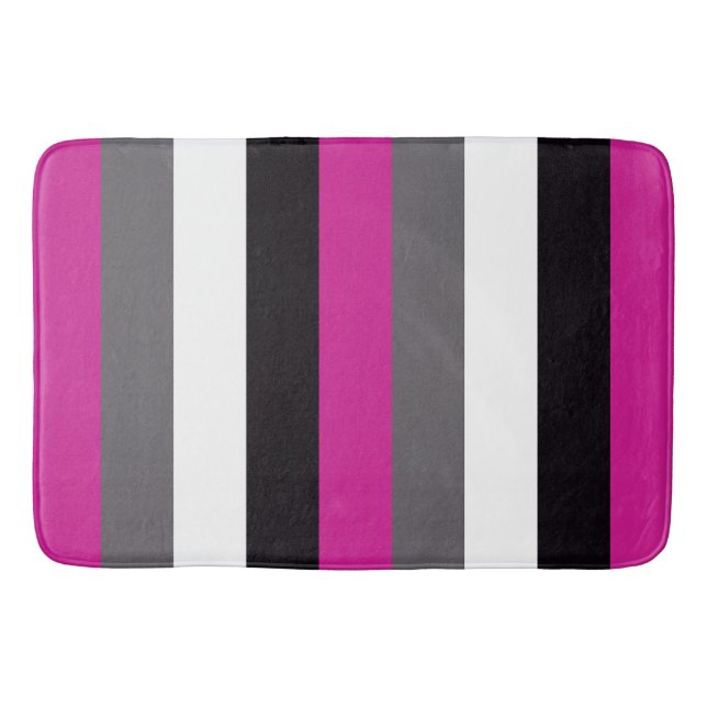 Pink, Black, White and Grey Stripes   Bath Mat (Front)