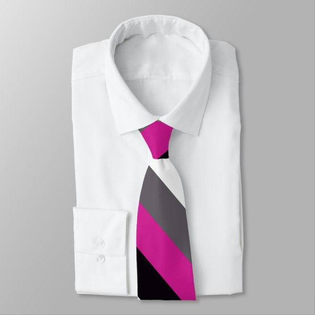Pink, Black, White and Grey Stripes  Tie (Tied)