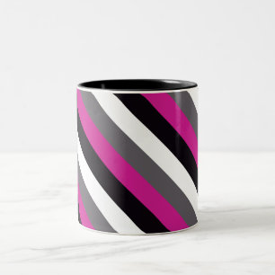 Pink, Black, White and Grey Stripes  Two-Tone Coffee Mug