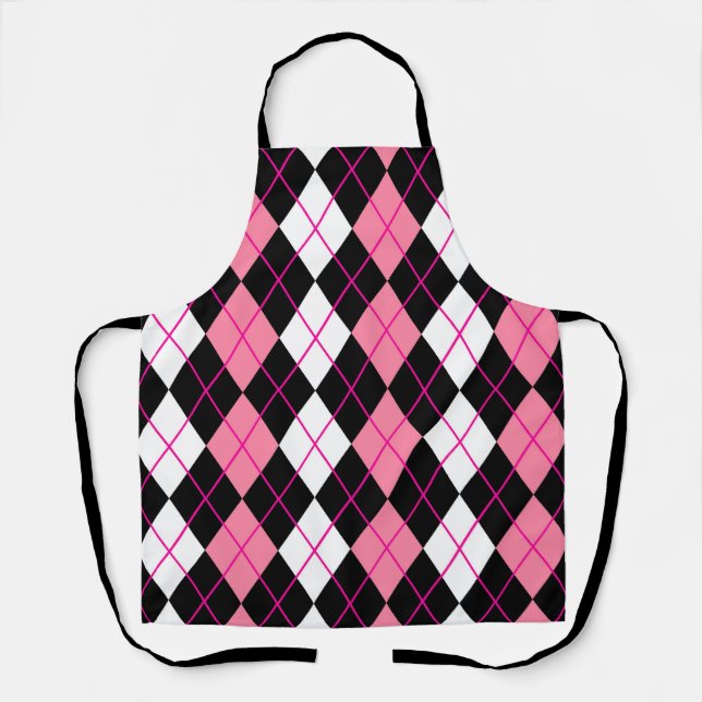 Pink Black White Argyle Diamond Design  Apron (Front)