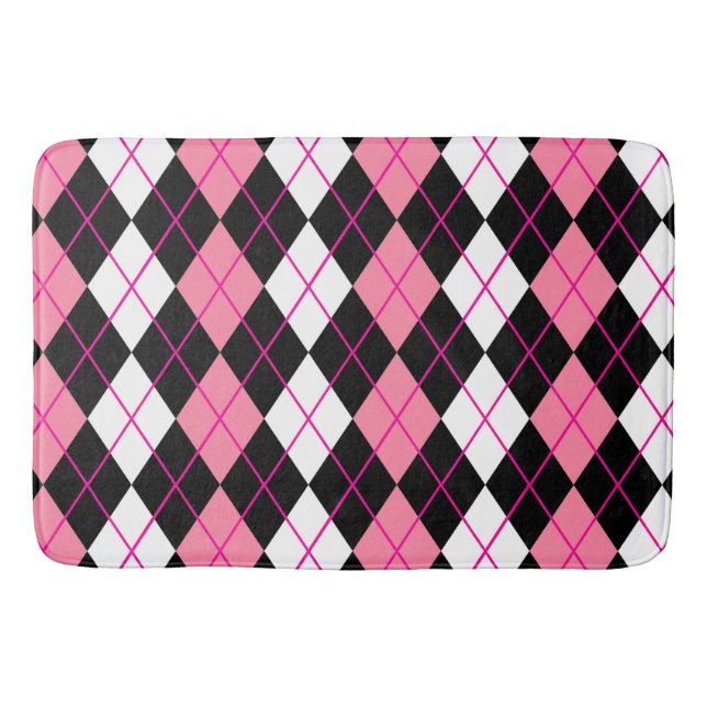 Pink Black White Argyle Diamond Design  Bath Mat (Front)