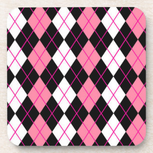 Pink Black White Argyle Diamond Design Coaster