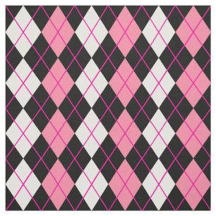 Pink Black White Argyle Diamond Design  Fabric