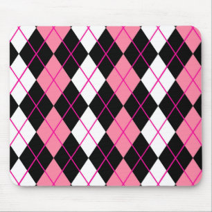 Pink Black White Argyle Diamond Design  Mouse Mat