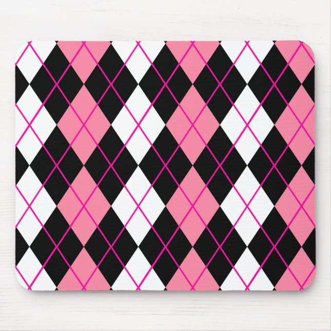 Pink Black White Argyle Diamond Design  Mouse Mat (Front)
