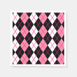 Pink Black White Argyle Diamond Design  Napkin