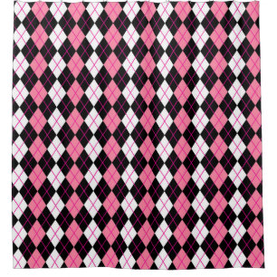 Pink Black White Argyle Diamond Design  Shower Curtain