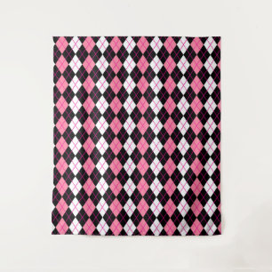 Pink Black White Argyle Diamond Design  Tapestry