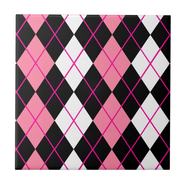 Pink Black White Argyle Diamond Design  Tile (Front)