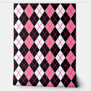 Pink Black White Argyle Diamond Design  Wallpaper