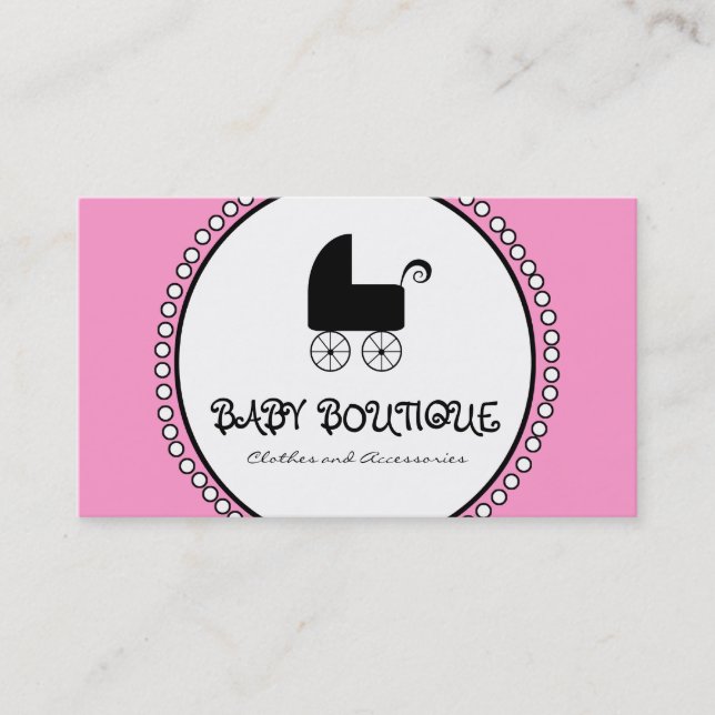 Pink Black White Baby Boutique Business Cards (Front)