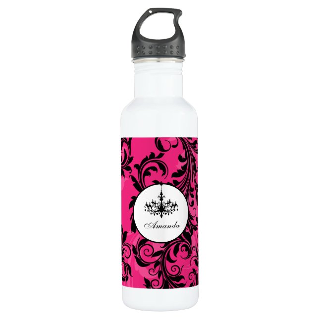 Pink Black White Chandelier Scroll 710 Ml Water Bottle (Front)