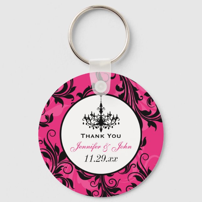 Pink Black White Chandelier Scroll Keychain Favour (Front)