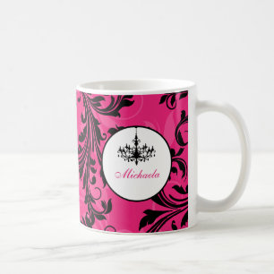 Pink Black White Chandelier Scroll Mug with Name