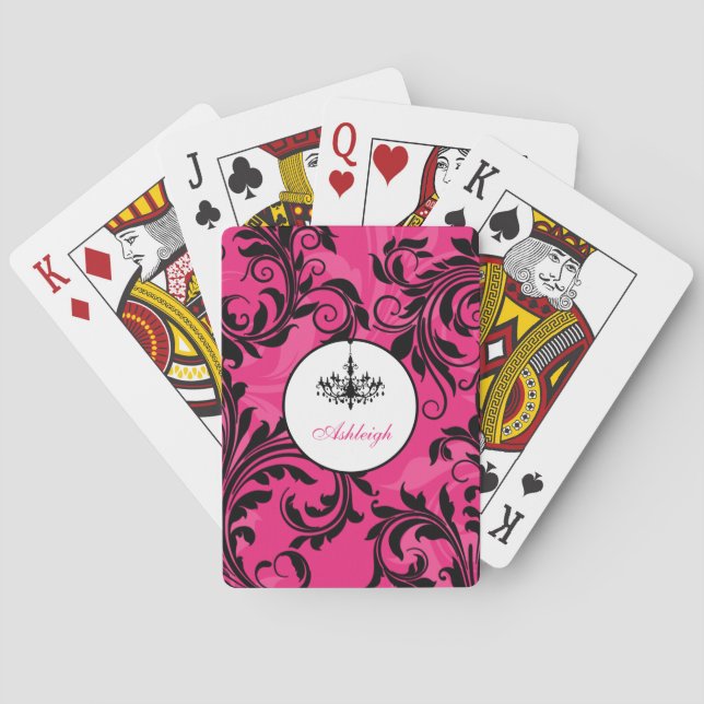 Pink Black White Chandelier Scroll Playing Cards (Back)