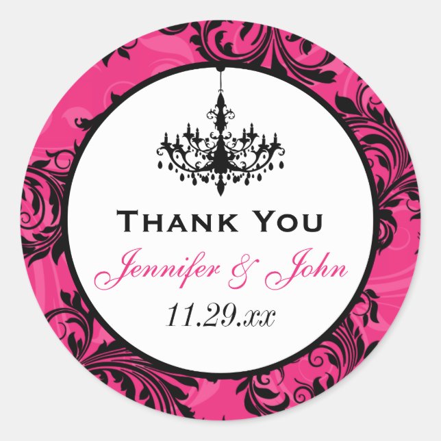 Pink Black White Chandelier Scroll Wedding Sticker (Front)