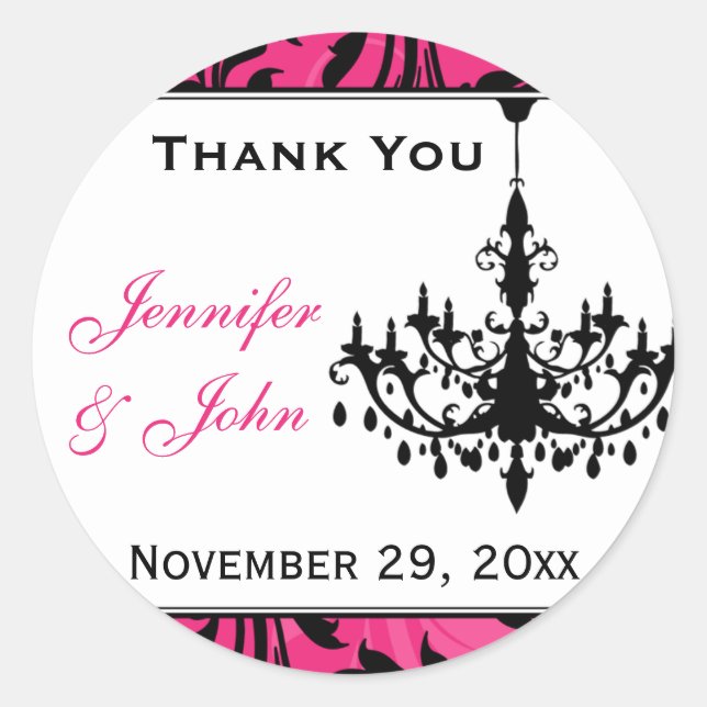 Pink Black White Chandelier Scroll Wedding Sticker (Front)