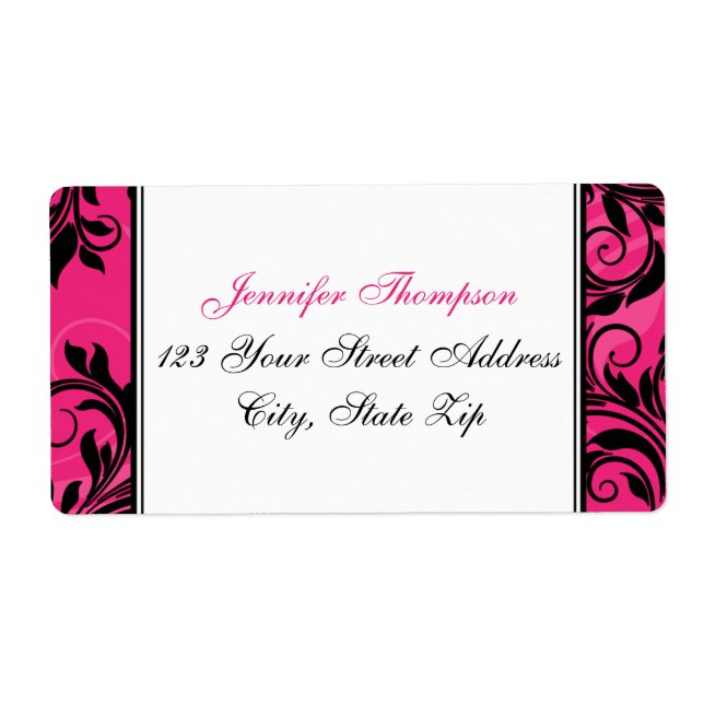 Pink Black White Chandelier, Scrolls Address Label (Front)