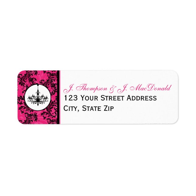 Pink Black White Chandelier, Scrolls Address Label (Front)