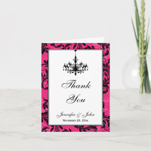 Pink Black White Chandelier Thank You Note Card